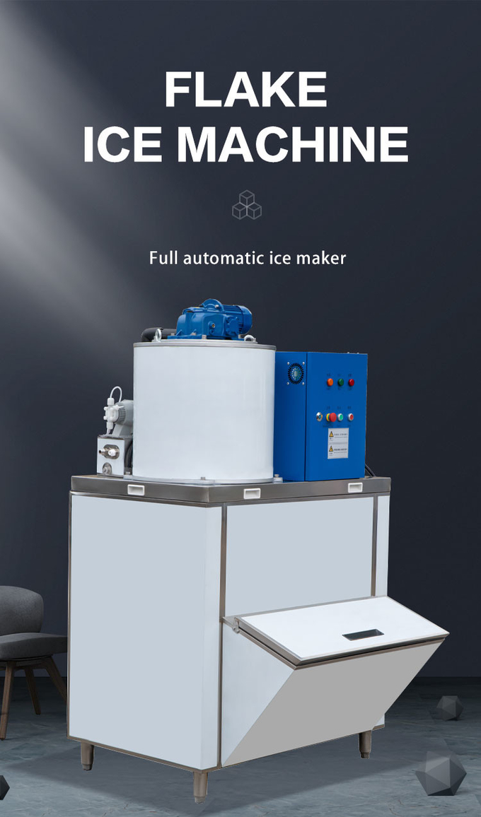 Automatische schilferijsmachine Commerciële 1 ton / 24-uurs sneeuwvlokijsmachine voor het vers houden van zeevruchten 0
